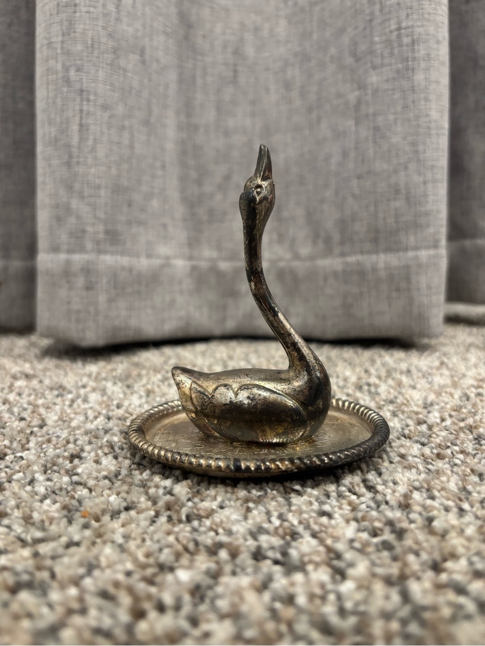 Vintage 1970s Silver-Plated Swan Ring Holder Jewelry Dish Vanity Decor